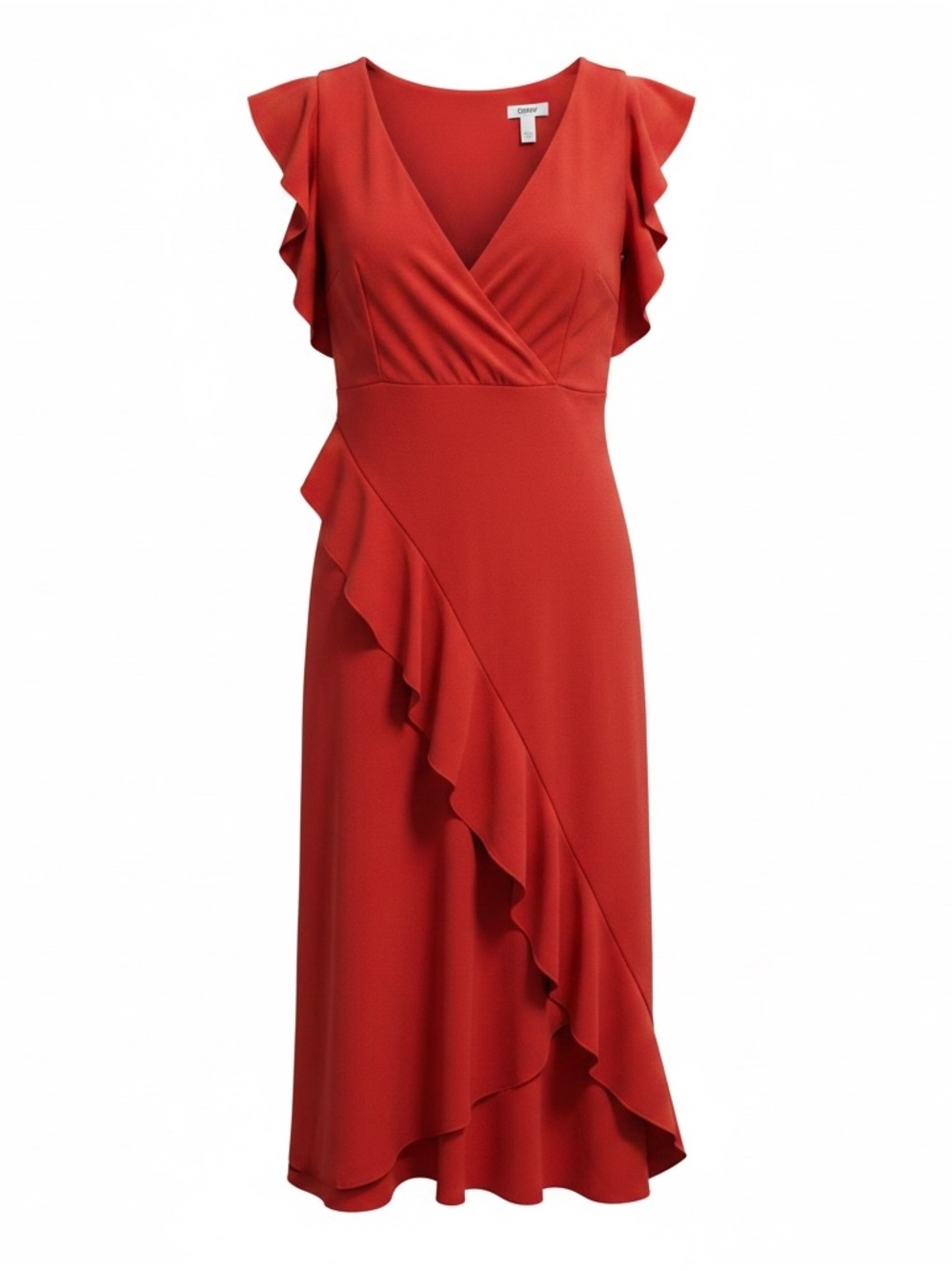 NWT DKNY by Donna Karan Salon Stretch Ruffle Cap Sleeve Midi Dress